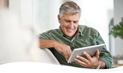 Man reading tablet