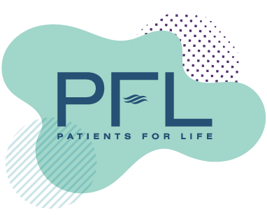 Patients for Life logo with stylized background