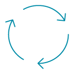 Circle icon created by three arrows moving in a clockwise direction